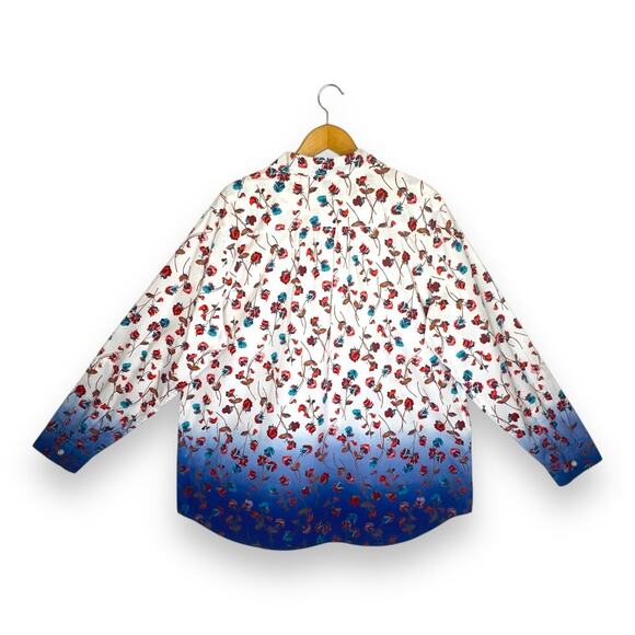 Lands' End Roll-Tab Poplin Boyfriend Tunic Shirt Size XL Cream Blue Ombre - Picture 4 of 13